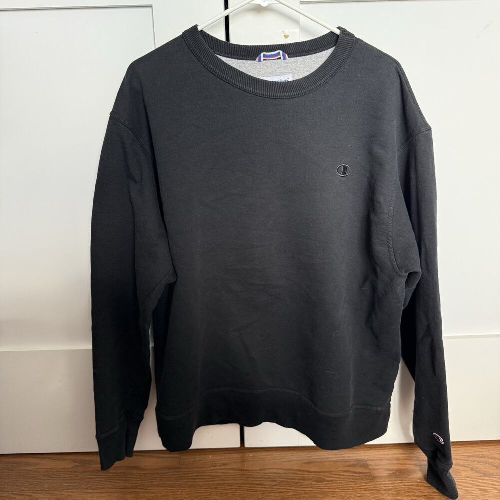 Champion Men's L Black Fleece Crew Neck Pullover Sweater Cotton Blend